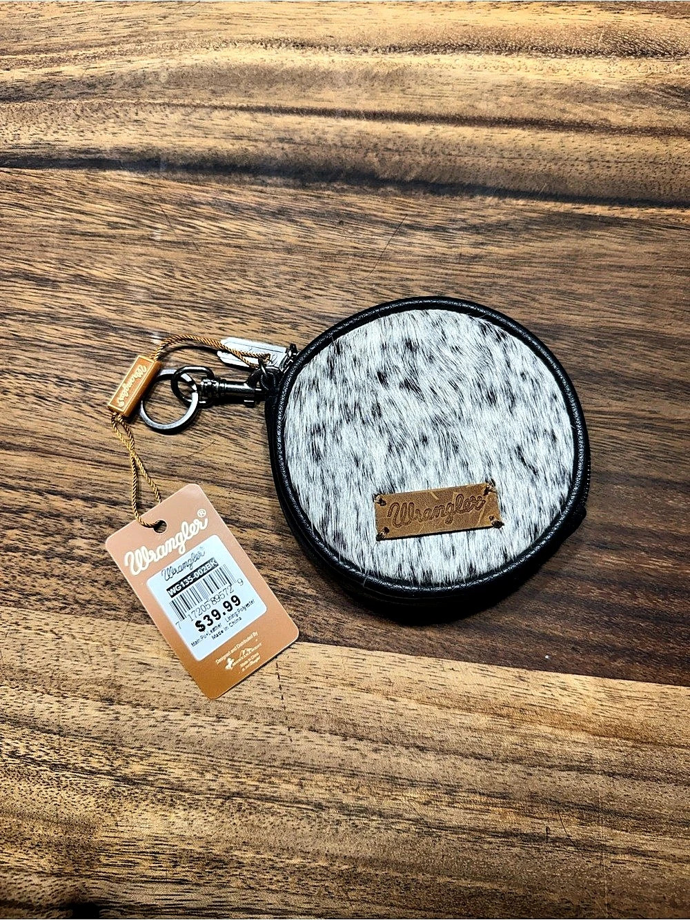 Wrangler Genuine Hair On Cowhide Circular Coin Pouch Bag Charm